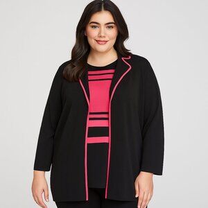 EUC Misook Women's Black & Pink Cardigan & Tank Set XL
